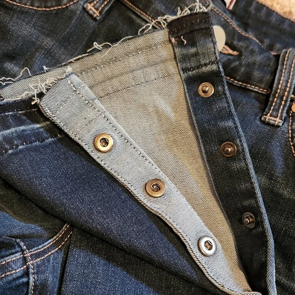 Dear John Raven‎ Womens 3 Snap Raw Hem Jeans Size 27 Zip Button Racing Stripe